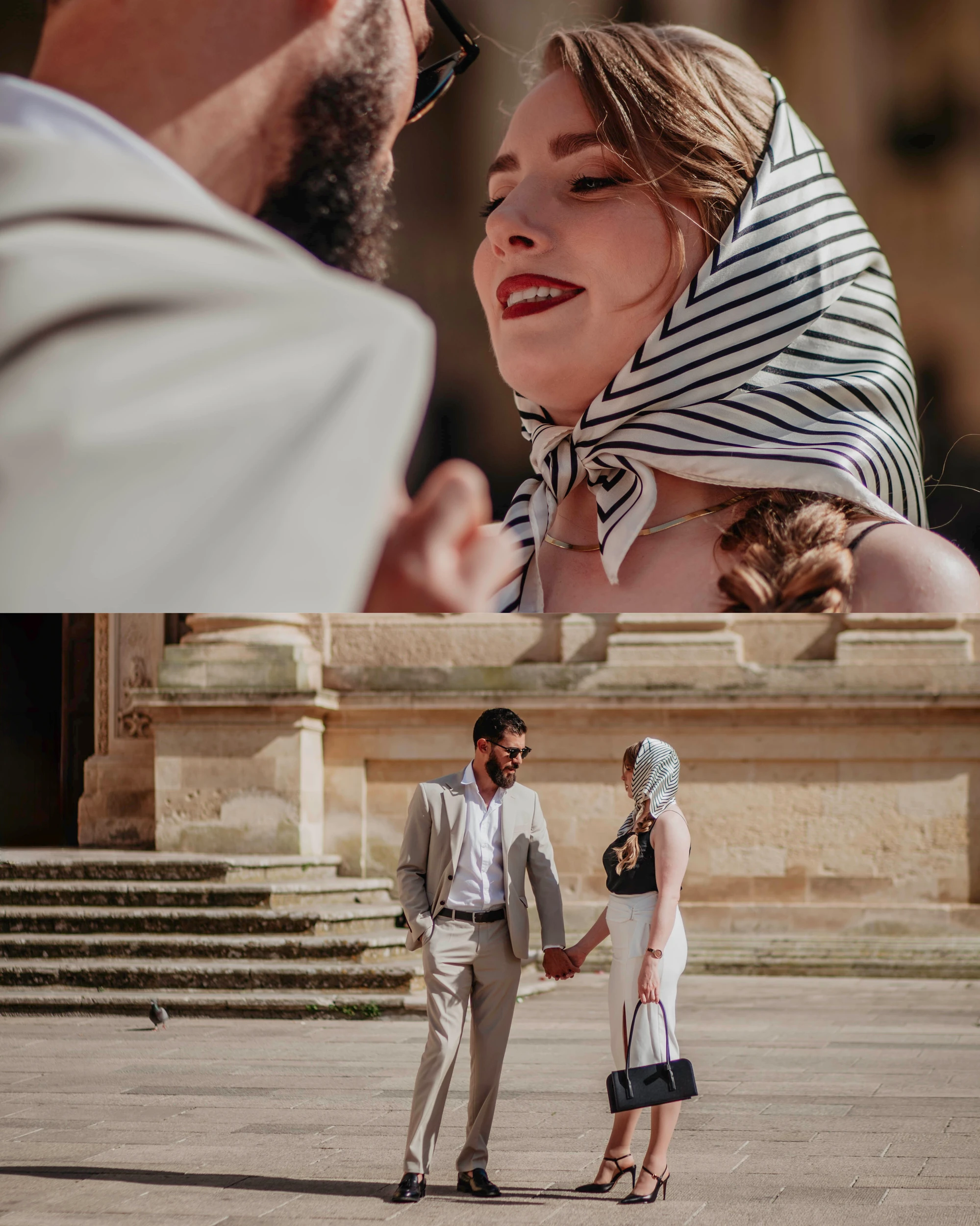 Emanuela Venuti fotografo matrimonio - coppia con foulard in piazza storica